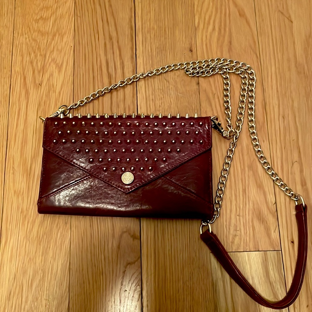 Rebecca Minkoff studded accent crossbody bag in maroon